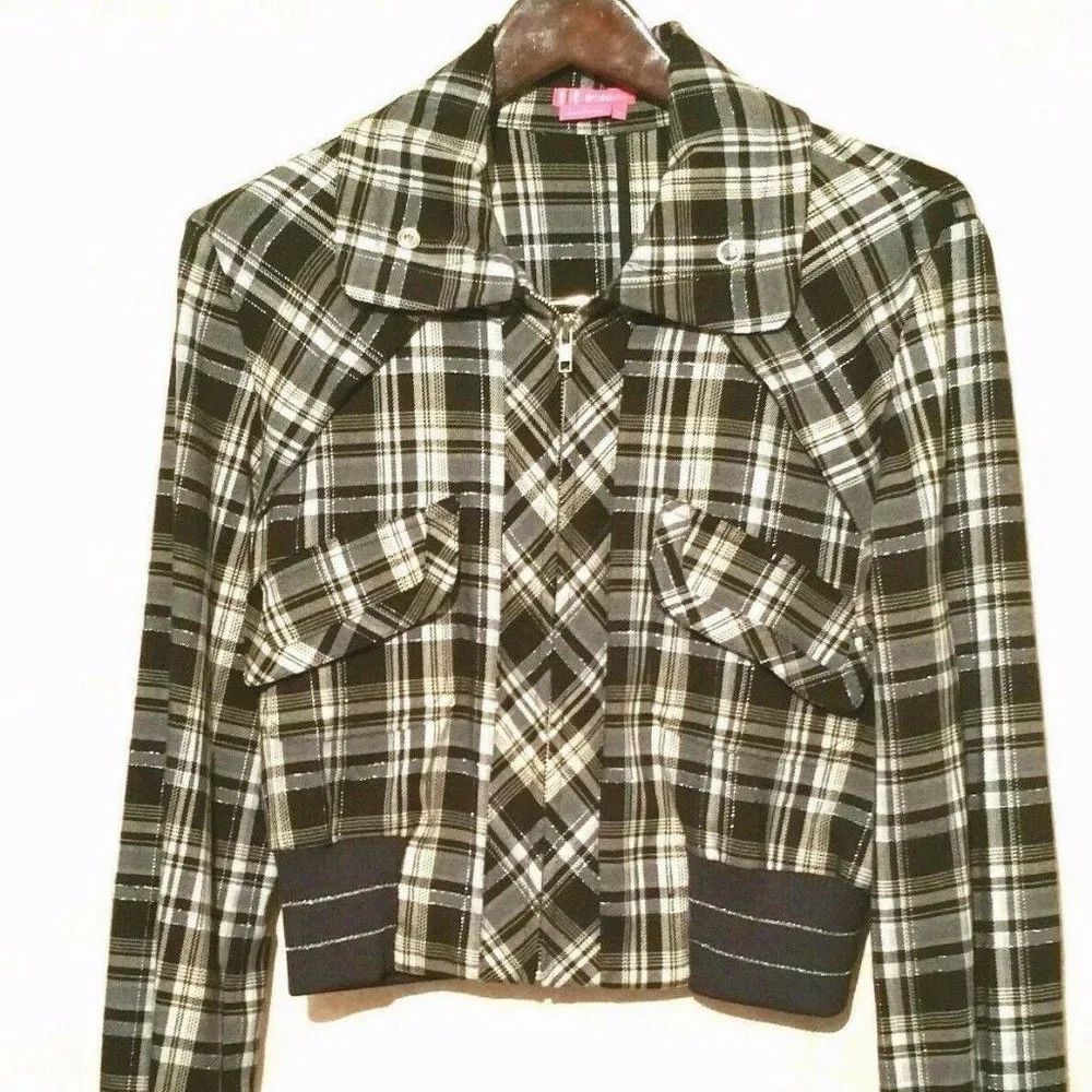 BCBG Max‎ Azria Girls Black Plaid Silver Sparkle